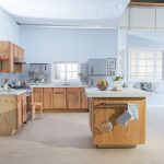 big brown and white kitchen island