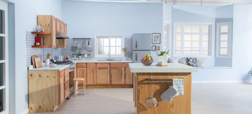 big brown and white kitchen island