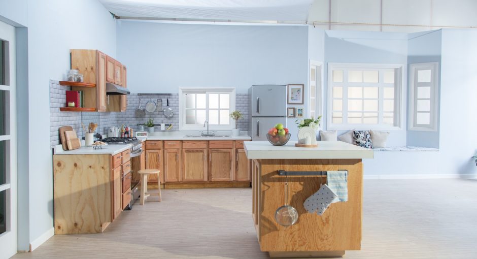 big brown and white kitchen island