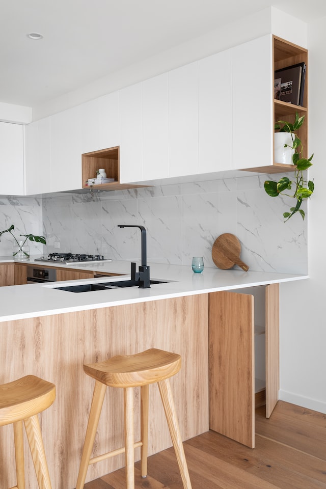 black sink and faucet in the kitchen