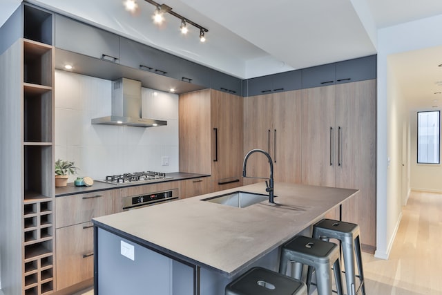 grey and brown kitchen with island