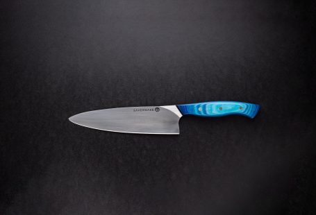kitchen knife with blue handle