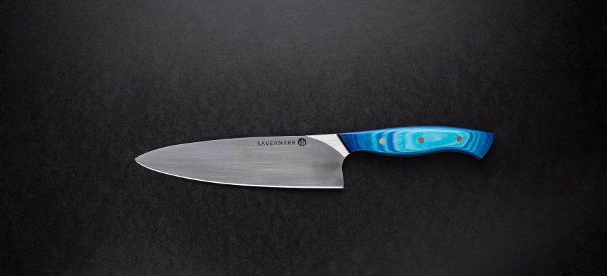 kitchen knife with blue handle