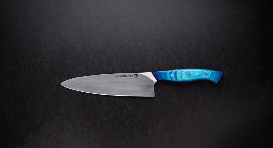 kitchen knife with blue handle