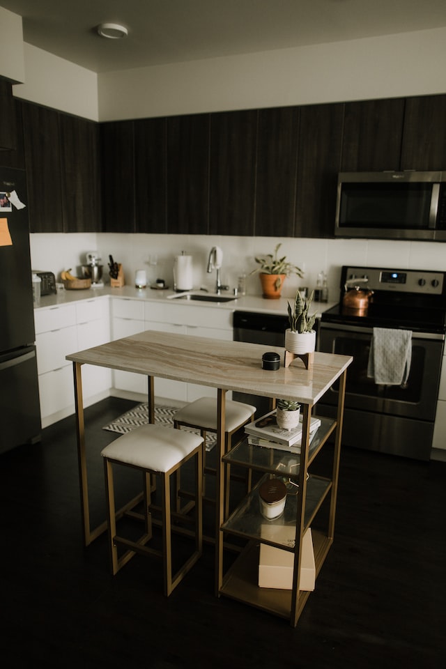 small brown kitchen island