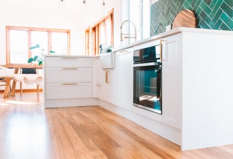white kitchen cabinets with brown handles
