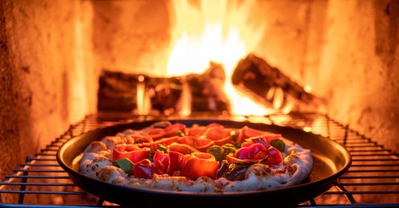 Wood-Fired Oven - Cooked Food on Black Round Plate